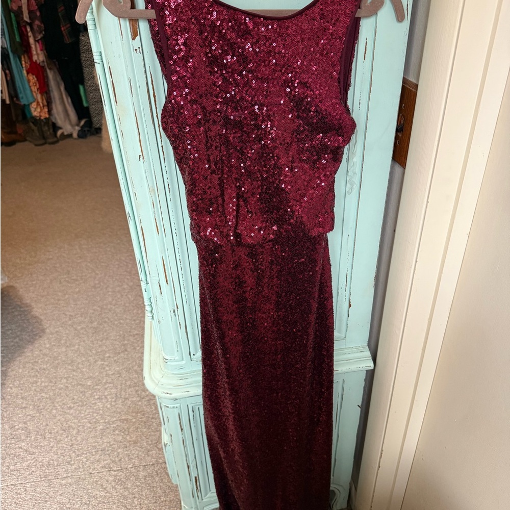 Crystal Doll Burgundy Sequin Gown
